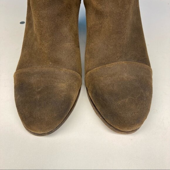 RAG & BONE Sz 38 Harrow Suede Tan Brown Booties w/  Straps Stalked 3.5” Heel - Picture 5 of 10